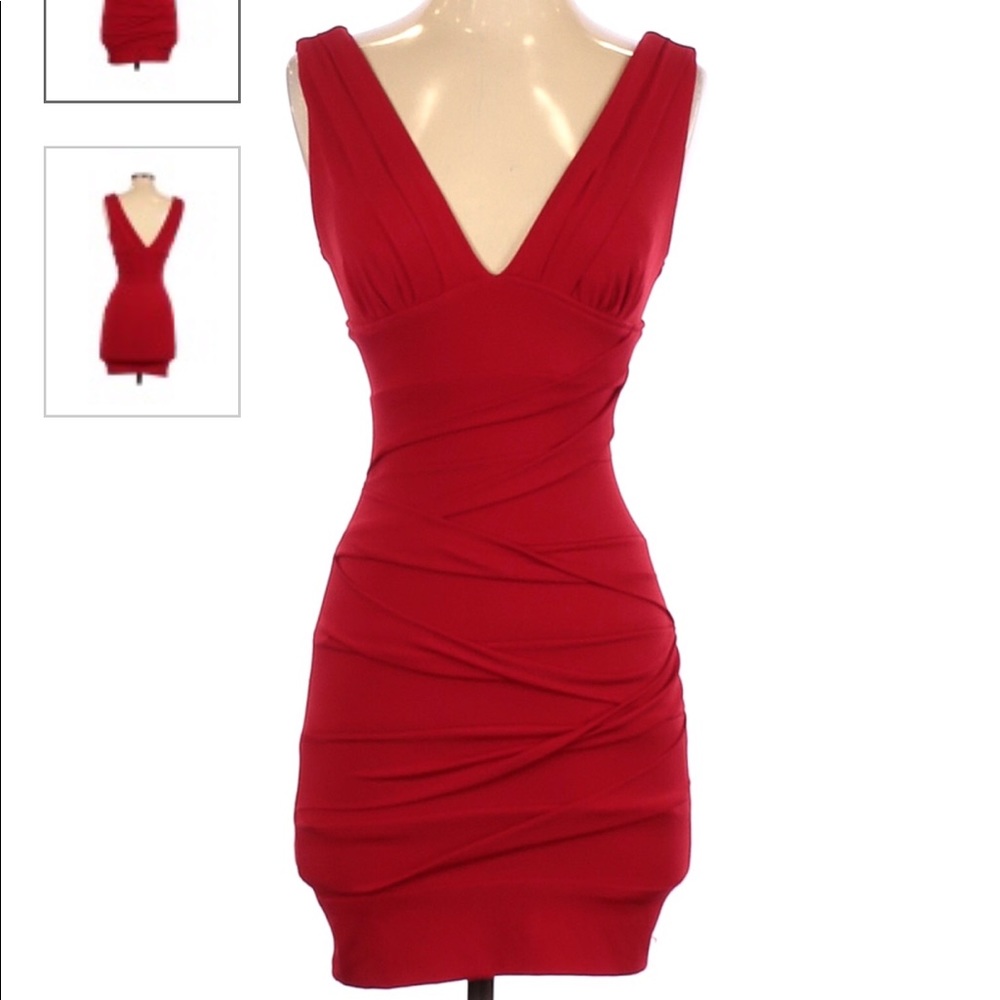 Red bodycon dress with ruching
